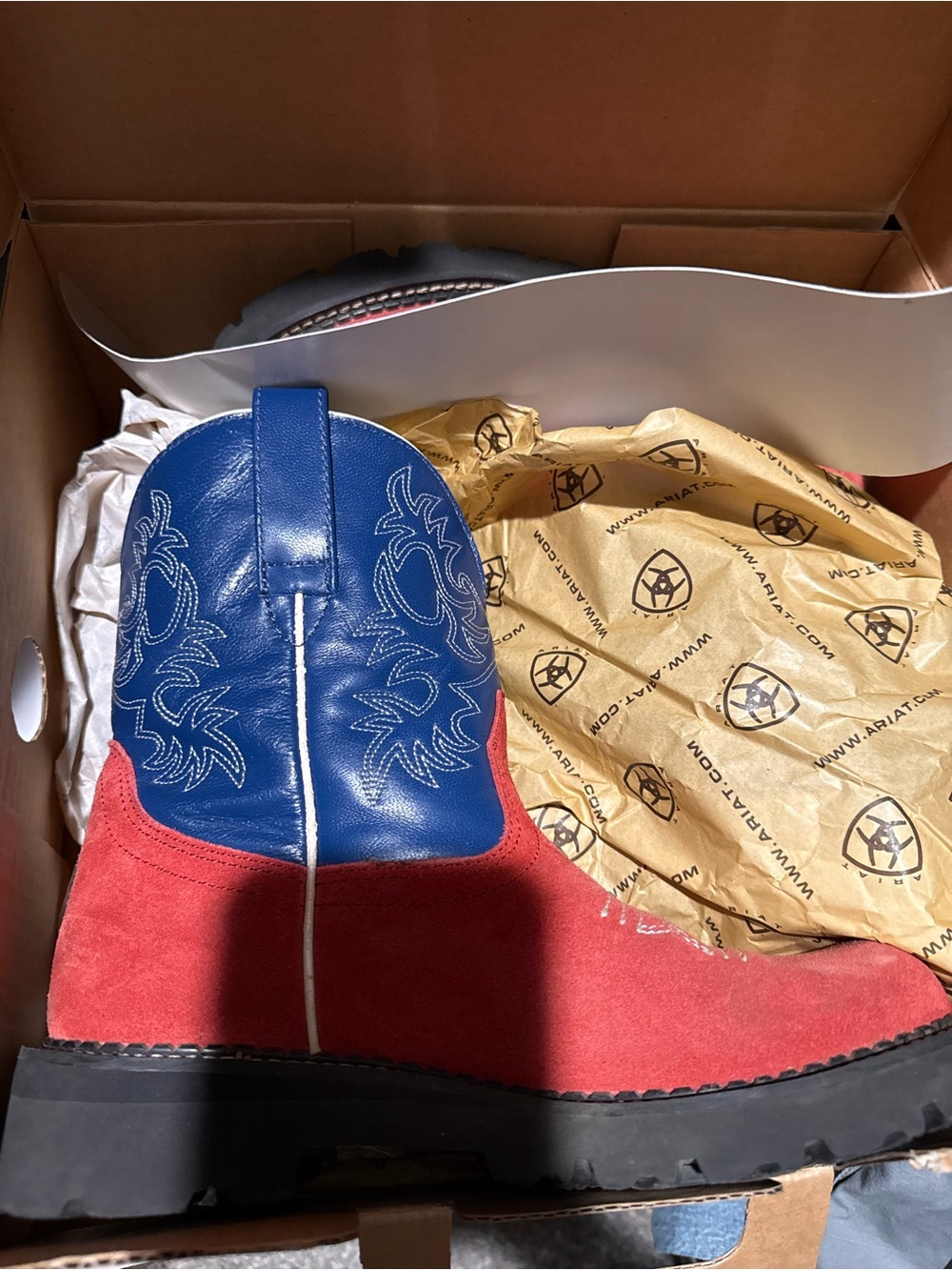 Ariat Red Suede & Blue Leather Ankle Boots - Picture 5 of 5